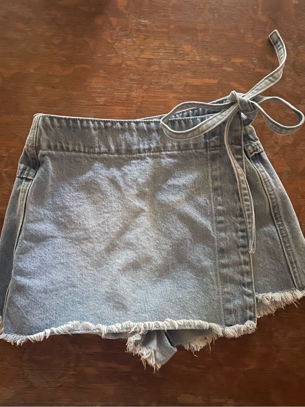 Altar'd State Light Blue Denim Wrap Skort with Tie Waist
